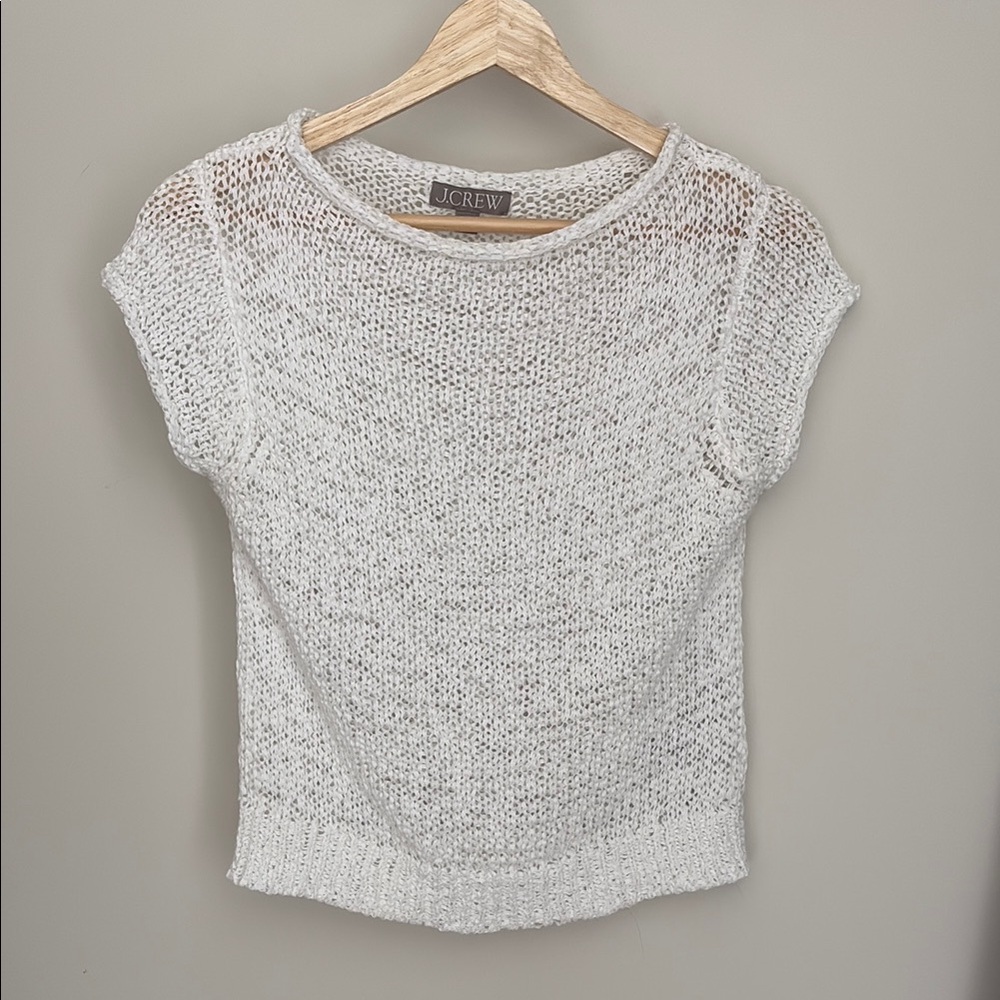 J. Crew White Knit Cap Sleeve Top